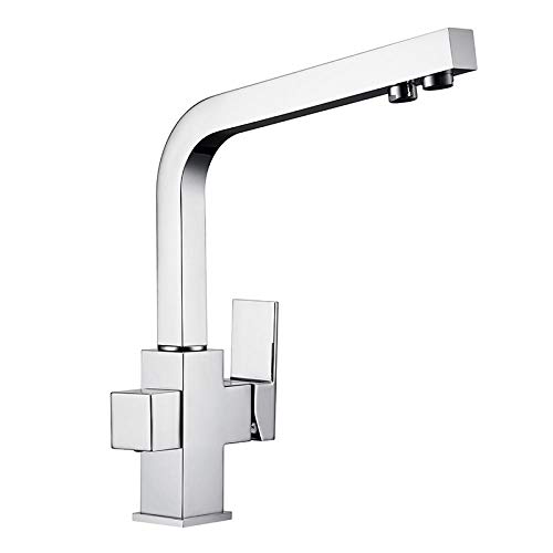 FEWDSCA Küchenarmatur, Küchenarmatur, Silberpolierter 3-Wege-Wasserhahn Küchenarmatur, Massiver Messing-Trinkwasserhahn, 360 Grad Drehbar von FEWDSCA