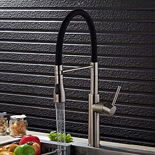FEWDSCA Küchenarmatur, Luxuriöse Nickel-Küchenarmatur Aus Massivem Messimit Schwenkbarem Auszugd Sprühbrause, Wasserhahn von FEWDSCA