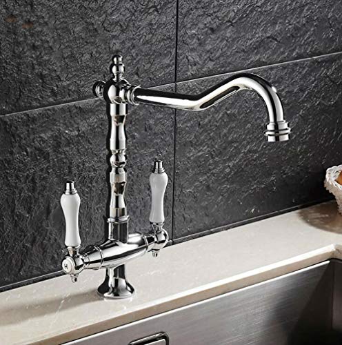 FEWDSCA Wasserhähne, Doppelgriff-Küchenarmatur Chrom Warm-D Kaltwasserhahn 360 Grad Schwenkbar Einloch-Wasserhahn/Doplgriff von FEWDSCA