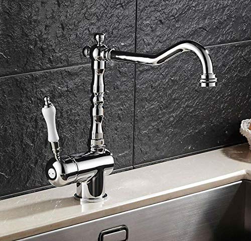 FEWDSCA Wasserhähne, Doppelgriff-Küchenarmatur Chrom Warm-D Kaltwasserhahn 360 Grad Schwenkbar Einloch-Wasserhahn/Einzelgriff von FEWDSCA