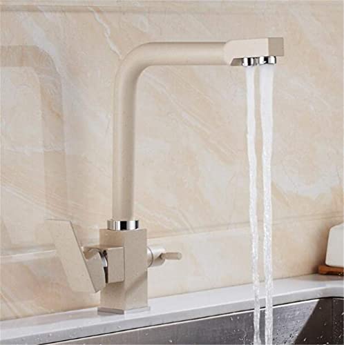 FEWDSCA Wasserhähne, Filter Küchenarmatur Chrom-Mischbatterie 360° Drehbar Mit Wasserreinigungsfunktion Mischbatterie Für Die Küche 3-Wege-Doppelgriff-Trinkwasserhahn/Beige von FEWDSCA