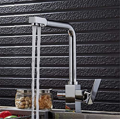 FEWDSCA Wasserhähne, Filter Küchenarmatur Chrom-Mischbatterie 360° Drehbar Mit Wasserreinigungsfunktion Mischbatterie Für Die Küche 3-Wege-Doppelgriff-Trinkwasserhahn/Chrom von FEWDSCA
