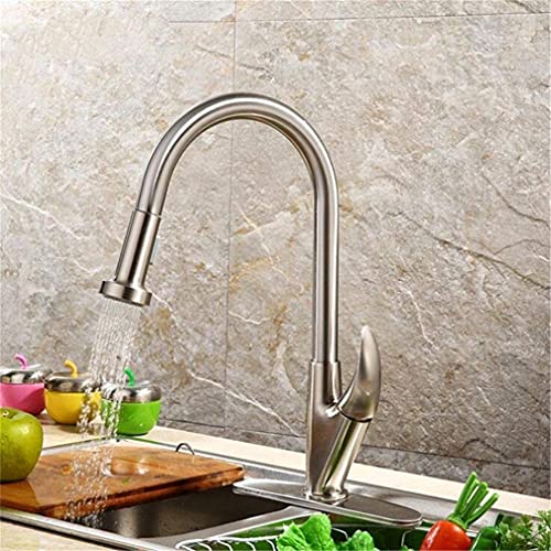 FEWDSCA Wasserhähne, Gebürsteter Nickel Einhebel-Küchenarmatur Mischbatterie Ausziehbarer Sprühkopf Küchenarmatur Einloch-Wasserhahn Kalt-D Warmwasser-Mischbatterie von FEWDSCA