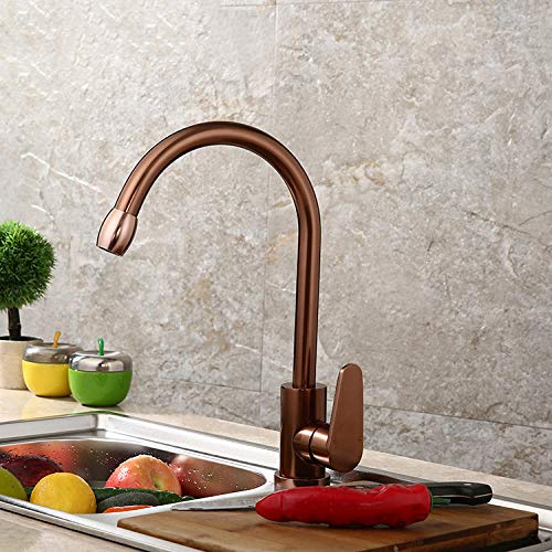 FEWDSCA Wasserhähne, Rose Space Aluminium-Küchenarmatur Gemüsewaschbecken Spülbecken Wasser Kalt-D Warmwasserhahn Einhebelmischer von FEWDSCA