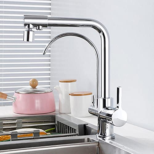 FEWDSCA Wasserhähne, Waschbeckenmischer Trinkwasserfilter Wasserhahn Chrom Küchenarmaturen Filter Küchenmischerarmaturen Warm-D Kaltwasser Küchenspüle Einfachfunktion/Dual-Modus von FEWDSCA
