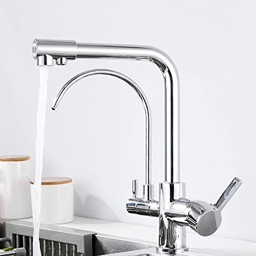 FEWDSCA Wasserhähne, Waschbeckenmischer Trinkwasserfilter Wasserhahn Chrom Küchenarmaturen Filter Küchenmischerarmaturen Warm-D Kaltwasser Küchenspüle Einfachfunktion/Einzelmodus von FEWDSCA