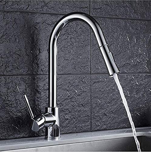 FEWDSCA Wasserhähne, Wasserhahn Küchenarmatur Spültischarmatur Einhebel-Küchenarmatur Ausziehbarer Küchenhahn Einloch-Dreh-Wasserhahn Mischbatterie/Chrom von FEWDSCA