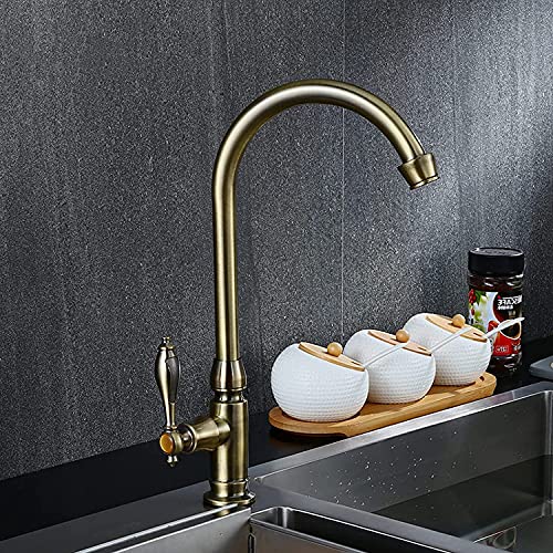 FEWDSCA Wasserhähne, Wasserhahn Küchenarmatur Vollkupfer-Antik-Spülbeckenarmatur Küchenarmatur Erhöht Vertikaler Einzel-Kaltwasserhahn Spritzwassergeschützt von FEWDSCA