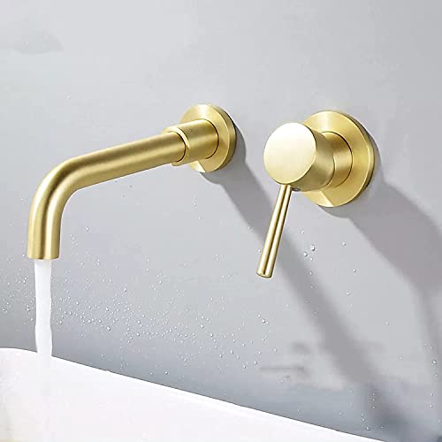 FEWDSCA Wasserhähne, Wasserhahn Messiwasserhahn Gebürsteter Waschbecken Wasserhahn Verdeckt An Der Wand Montierter Wasserhahn 360° Drehbarer Einhebel-Warm-D Kaltwasser-Badarmatur von FEWDSCA