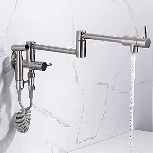 FEWDSCA Wasserhähne, Wasserhahn Wandmontierter Klappbarer Küchenwasserhahn Einfacher Kaltwasserhahn Aus Nickel Für Spülbecken, Drehbarer, Klappbarer Auslauf von FEWDSCA