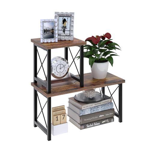 FEXPLENDID Tischregal & Schreibtisch Regal für Büro | Mini Regal & Kleines Regal für Arbeitsplatte Küche | 40X40X19cm, in Holz/Metall, Stackable Desk Rack (Rauchholz) von FEXPLENDID