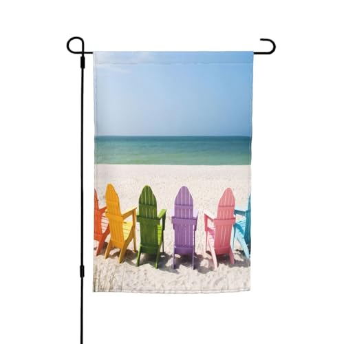 Doppelseitige Gartenflagge, 45 x 30 cm, Stühle neben blauem Himmel, Gartenflaggen für draußen, für alle Jahreszeiten, dekoratives Hofbanner für Veranda, Terrasse, Rasen, lebendige, lichtbeständige von FEYUNYAN