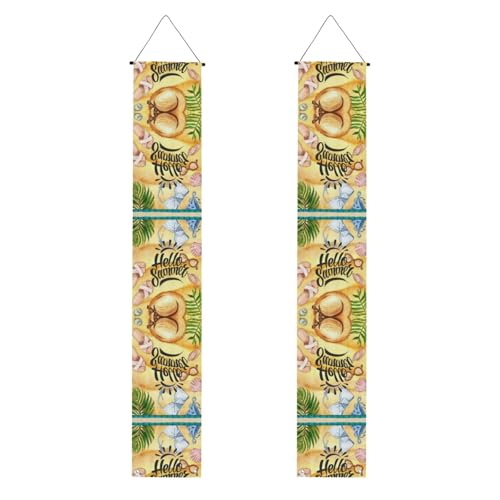 FEYUNYAN Banner zum Schulabschluss, 2 Stück, personalisierbar, Partydekoration, Hello Summer Hängebanner mit Stange und Seil für Innen- und Außenbereich, festlicher Hintergrund für Zeremonie von FEYUNYAN