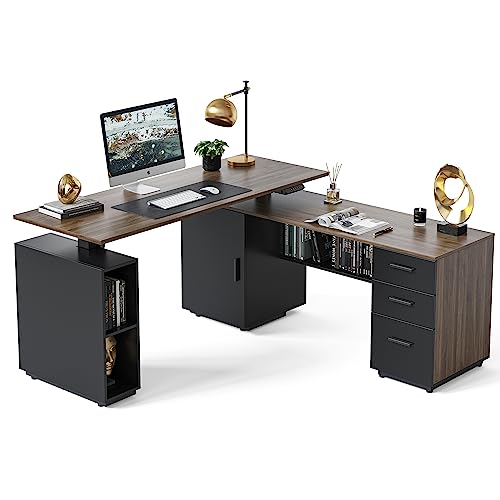 FEZIBO 160cm L-förmiger Führungskraft Stehschreibtisch mit 3-Schubladen-Aktenschrank, Elektrisch Höhenverstellbarer Stehpult für das Home Office, Computertisch, Dunkelbraun Tischplatte FEZIBO 160cm L-förmiger Führungskraft Stehschreibtisch mit 3-Schubladen-Aktenschrank, Elektrisch Höhenverstellbarer Stehpult für das Home Office, Computertisch, Dunkelbraun Tischplatte von FEZIBO