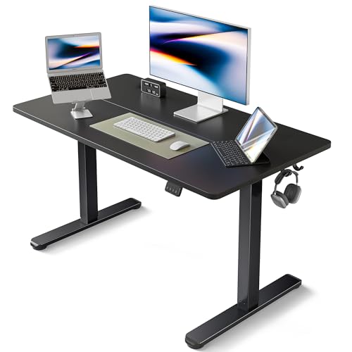 FEZIBO Schreibtisch Höhenverstellbar Elektrisch, 100 x 60 cm Computer Stehschreibtisch mit Memory-Steuerung und Anti-Kollisions Technologie, Schwarzer Rahmen/Schwarze Tischplatte von FEZIBO