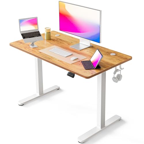 FEZIBO Schreibtisch Höhenverstellbar Elektrisch, 100 x 60 cm Computer Stehschreibtisch mit Memory-Steuerung und Anti-Kollisions Technologie, Hellbraune Tischplatte von FEZIBO