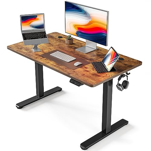 FEZIBO Schreibtisch Höhenverstellbar Elektrisch, 100 x 60 cm Stehschreibtisch mit Memory-Steuerung und Anti-Kollisions Technologie, Schwarz Rahmen/Braun Oberfläche von FEZIBO