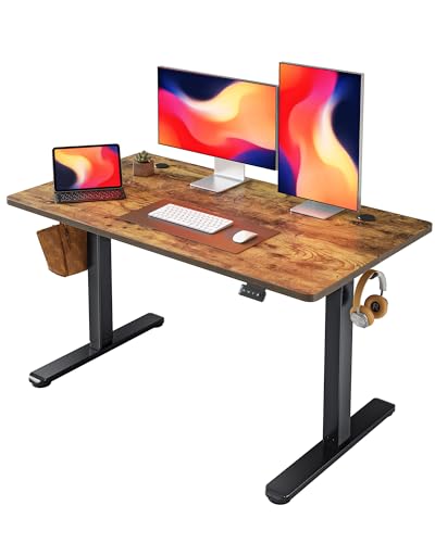 FEZIBO Schreibtisch Höhenverstellbar Elektrisch, 120 x 60 cm Stehschreibtisch mit Memory-Steuerung und Anti-Kollisions Technologie, Schwarzer Rahmen/Braun Tischplatte von FEZIBO