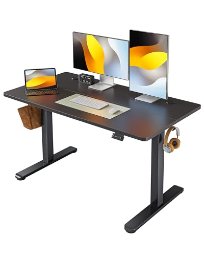 FEZIBO Schreibtisch Höhenverstellbar Elektrisch, 120 x 60 cm Stehschreibtisch mit Memory-Steuerung und Anti-Kollisions Technologie, Schwarzer Rahmen/Schwarze Tischplatte von FEZIBO
