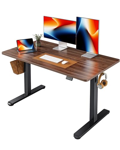 FEZIBO Schreibtisch Höhenverstellbar Elektrisch, 120 x 60 cm Stehschreibtisch mit Memory-Steuerung und Anti-Kollisions Technologie, Schwarzer Rahmen/Schwarze Walnuss Tischplatte von FEZIBO