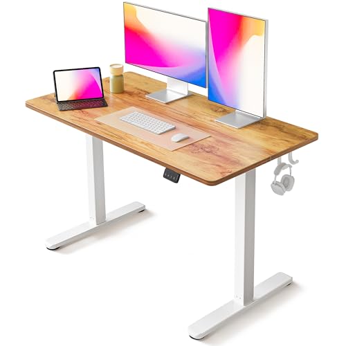 FEZIBO Schreibtisch Höhenverstellbar Elektrisch, 120 x 60 cm Computer Stehschreibtisch mit Memory-Steuerung und Anti-Kollisions Technologie, Hellbraune Tischplatte von FEZIBO