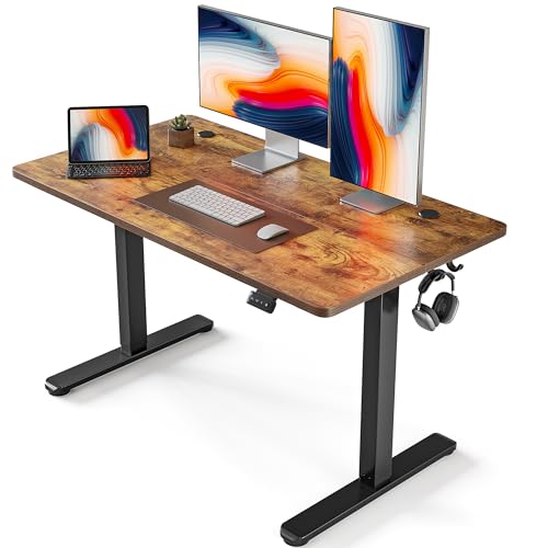 FEZIBO Schreibtisch Höhenverstellbar Elektrisch, 120 x 60 cm Stehschreibtisch mit Memory-Steuerung und Anti-Kollisions Technologie, Schwarz Rahmen/Braun Oberfläche von FEZIBO