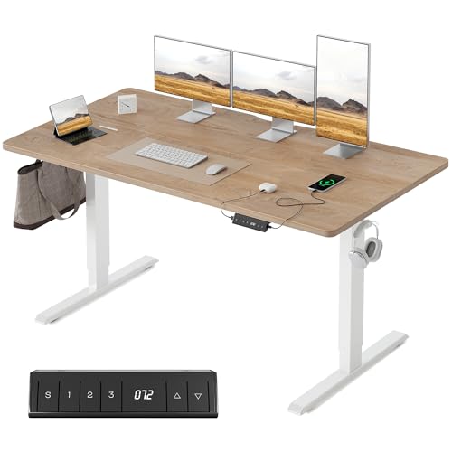 FEZIBO Höhenverstellbarer Schreibtisch mit USB-A und USB-C-Ladeanschlüssen, 140 x 70 cm Steh-Sitz Tisch, Schreibtisch Höhenverstellbar Elektrisch, Ergonomischer Computertisch Homeoffice, Eiche FEZIBO Höhenverstellbarer Schreibtisch mit USB-A und USB-C-Ladeanschlüssen, 140 x 70 cm Steh-Sitz Tisch, Schreibtisch Höhenverstellbar Elektrisch, Ergonomischer Computertisch Homeoffice, Eiche von FEZIBO