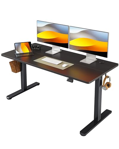 FEZIBO Schreibtisch Höhenverstellbar Elektrisch, 140 x 60 cm Stehschreibtisch mit Memory-Steuerung und Anti-Kollisions Technologie, Schwarzer Rahmen/Schwarze Tischplatte von FEZIBO