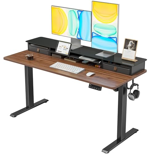 FEZIBO Schreibtisch Höhenverstellbar Elektrisch mit 2 Schubladen, 120 x 60 cm Stehtisch mit Memory-Steuerung, Stehpult Home Office, Antikollisionssystem, Dunkelbraun von FEZIBO