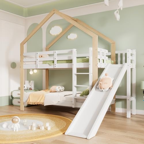 FEZTOY Kinderbett Baumhaus 90 x 200 cm mit Rutsche & Leiter — Etagenbett für Kinder — 2X Lattenrost bis 100 kg — Hausbett aus Massivholz von FEZTOY