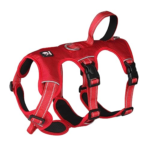 FEimaX Anti Zug Hundegeschirr, Hundegeschirr Grosse Hunde Brustgeschirr Verstellbar Reflektierend Geschirr Hund Weich Atmungsaktiv Sicherheitsgeschirr mit Steuergriff, Rot, XL von FEimaX