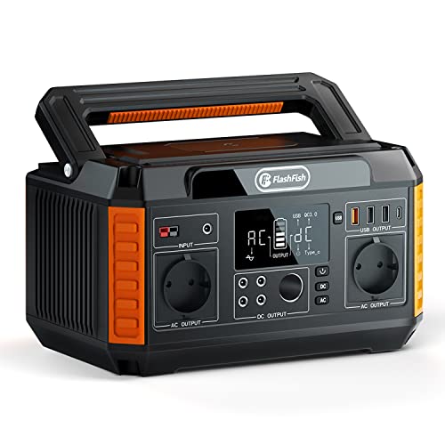 FLASHFISH P60 Tragbare Powerstation 520Wh,Solar Generator mit 230V/560W(Surge1100W) Steckdose,5xDC Output und 4xUSB Outputs,Notstromaggregat Akku für Party, Camping, Wohnmobil von FF FLASHFISH