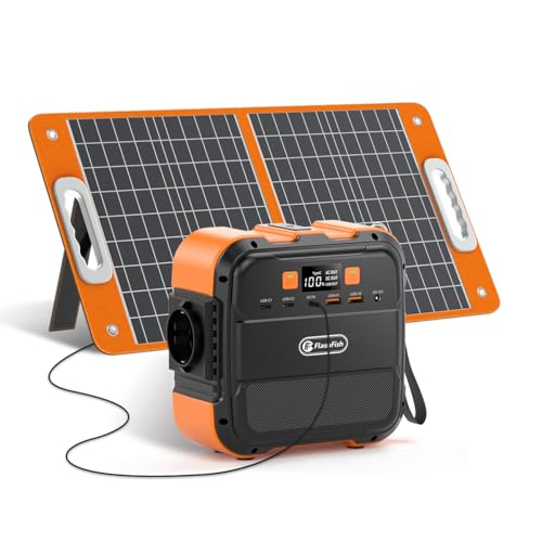 FF FlashFish 120W Powerstation mit Faltbares Solarpanel 60W,98Wh Tragbares Kraftwerk,26400 mAh Große Powerbank mit Licht und Steckdose,Notstromversorgung für Garten Outdoor oder auf Tour von FF FLASHFISH