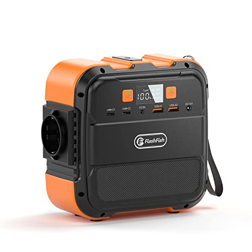 FlashFish Tragbare Powerstation 98Wh, 120W Solargenerator Akku 230V Mit AC,USB,Typ-C Ausgabe, Mobile stromgenerator Mit LED Licht für Reise,Camping,Wohnmobil und als Notstromaggregat von FF FLASHFISH