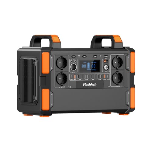 Flashfish Tragbare Powerstation,1048Wh LiFePo4 Batterie Solargenerator mit 4x 1000W (2000W Spitze) AC Ausgängen,Reiner Sinuswelle,Große Notstromaggregat Akku für Camping,Reisen,Abenteuer und Notfälle von FF FLASHFISH