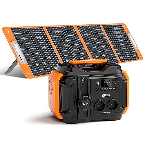Solaranlage 500W Tragbares Powerstation mit Solarpanel Faltbar 18V 100W Solaranlage Komplettset Powerbank 230v für Camping Outdoor Generator Stromerzeuger Power Bank mit Steckdosen Slot von FF FLASHFISH