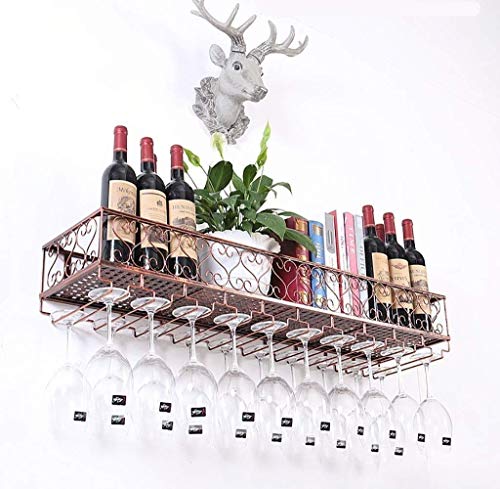 FFBINBIN Weinregale, europäisches wandmontiertes Weinregal aus Metall zum Aufhängen von Weingläsern, Retro-Weinflaschenregal, antike Aufbewahrung, B, 60 x 25 cm von FFBINBIN