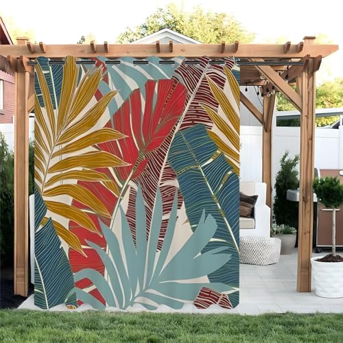 Outdoor Vorhang Wetterfest mit Ösen Blickdicht Outdoor Gardine Wasserdicht Sonnenschutz Sichtschutz Outdoor Vorhäng für Balkon Terrasse Pavillon Garten 1 Stück, B 120 x H 213 cm, Bunte Blätter von FFFASFY