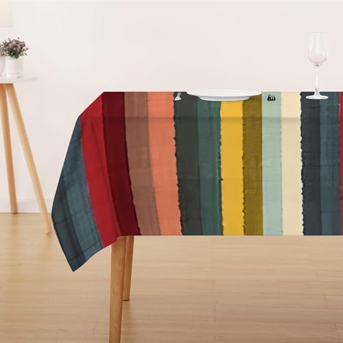 Tischdecke Abwaschbar Fleckschutz Tischdecke 100x140 cm Rechteckig Pflegeleicht Tischwäsche Wasserdicht Lotuseffekt Tischdecke Bunt Tischdecke Streifen Tischtuch für Küche, Esstisch, Couchtisch von FFFASFY