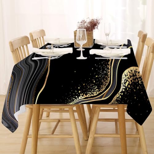 Tischdecke Abwaschbar Fleckschutz Tischdecke 100x140 cm Rechteckig Pflegeleicht Tischwäsche Wasserdicht Lotuseffekt Tischdecke Schwarz Gold Tischdecke Marmor Tischtuch für Küche, Esstisch, Couchtisch von FFFASFY