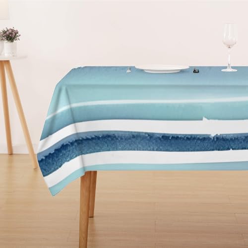 Tischdecke Abwaschbar Fleckschutz Tischdecke 140x220 cm Rechteckig Pflegeleicht Tischwäsche Wasserdicht Lotuseffekt Tischdecke Cyan Blau Tischdecke Streifen Tischtuch für Küche, Esstisch, Couchtisch von FFFASFY