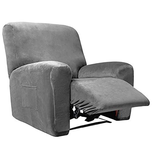 FFFF & OLFEH Relaxsessel Bezug Stretch 4-teiliger Samt Ruhesessel Couchbezug Weich Sesselbezug Antirutsch Husse Für Fernsehsessel Liege Sessel (Dunkelgrau) von FFFF & OLFEH
