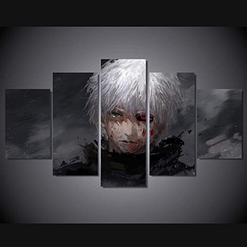 FFFZDCKAY Bilder 5-teilig Leinwandbilder Leinwand Gemälde Drucke Wohnkultur Anime Tokio Ghul Ken Kaneki Wandkunst Bilder Poster Wohnzimmer von FFFZDCKAY