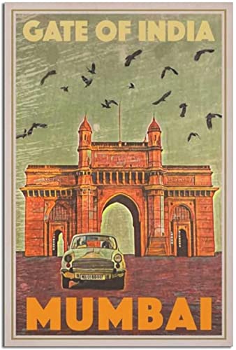 FFIME Mumbai Gateway Of India Vintage Reiseposter Druck Innenraum für Heimdekoration Leinwand Wandposter 50x70cm Ungerahmt von FFIME