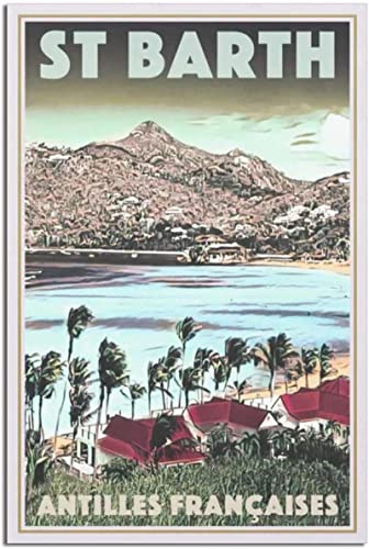 FFIME St. Barth Französische Antillen Vintage-Reiseposter, dekoratives Innendekor für die Inneneinrichtung, Leinwand-Wandposter 60x90cm Ungerahmt von FFIME