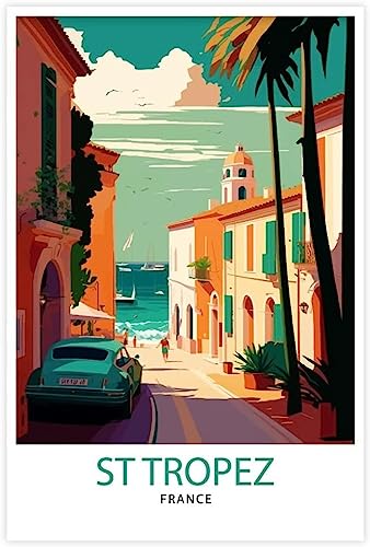 FFIME St. Tropez Landschaft Vintage Reiseposter Bilder Dekorative Gemälde Drucke Wanddekoration 30x45cm Ungerahmt von FFIME
