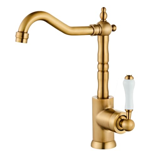 Antike Messing Küchenspüle Wasserhahn Single Handle Vintage Bar Wasserhahn Single Hole Mixer Taps mit 360 ° schwenkbar Long Curve Spout hohen Bogen Bad Bauernhaus nass Wasserhahn Messing Antike Messing Küchenspüle Wasserhahn Single Handle Vintage Bar Wasserhahn Single Hole Mixer Taps mit 360 ° schwenkbar Long Curve Spout hohen Bogen Bad Bauernhaus nass Wasserhahn Messing von FFK
