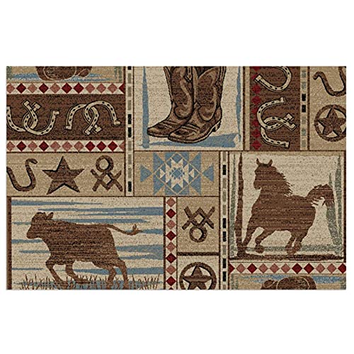 FFLSDR Fußmatte Rutschfester Eingang Teppich Teppich rustikal Western Country Cowboy Pferd Stierkampf nach Hause PVC Eingang Patio Pad 40X60CM von FFLSDR