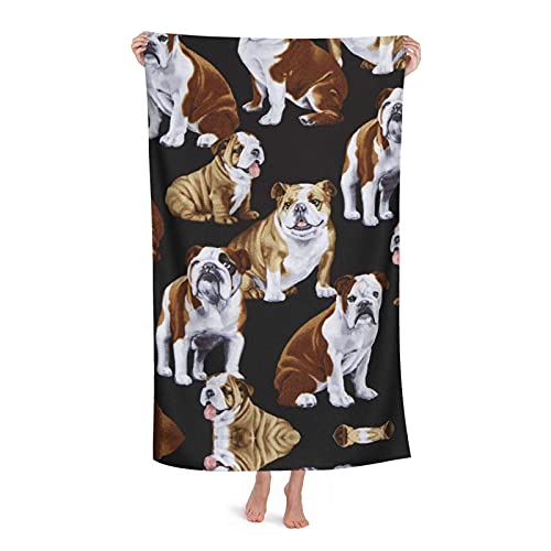 FFLSDR Strandtuch Englische Bulldoggen Erwachsene Reise Mikrofaser Großes Badetuch Weiche Saugfähige Stranddecke 80X130CM von FFLSDR