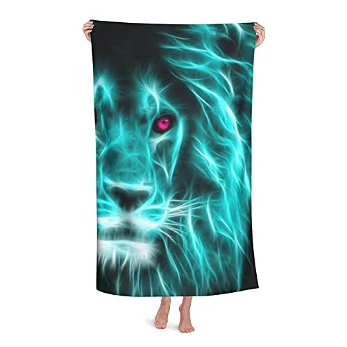 FFLSDR Strandtuch Hd Neon Löwe Gedruckt Erwachsene Reise Mikrofaser Großes Badetuch Weiche Saugfähige Stranddecke 80X130CM von FFLSDR